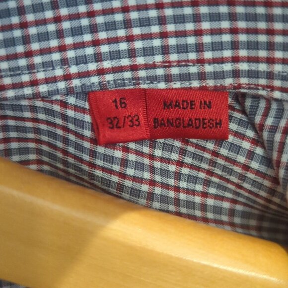 Hugo Boss Men's Sharp Fit Red White Gray Plaid Shirt - M Like New - Picture 5 of 8